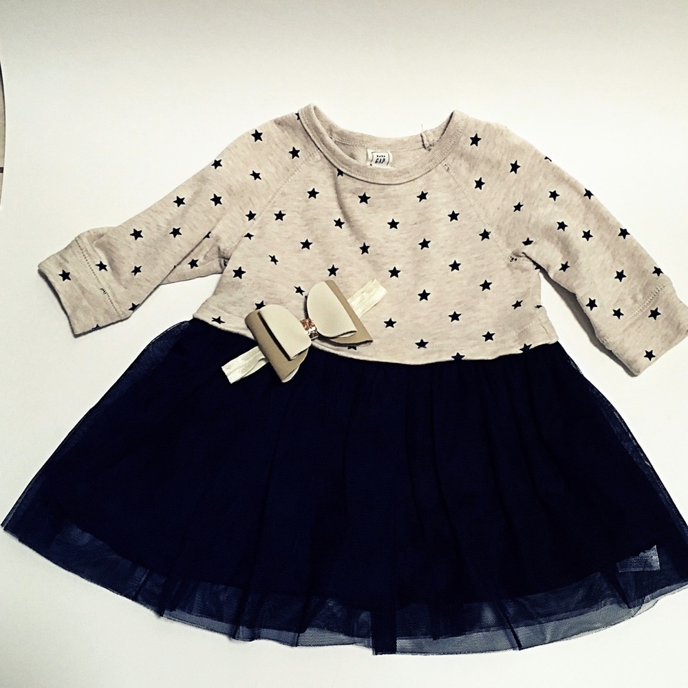 baby GAP dress and ivory faux leather headband